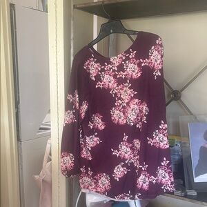 Chico's Burgundy and Pink Floral Blouse